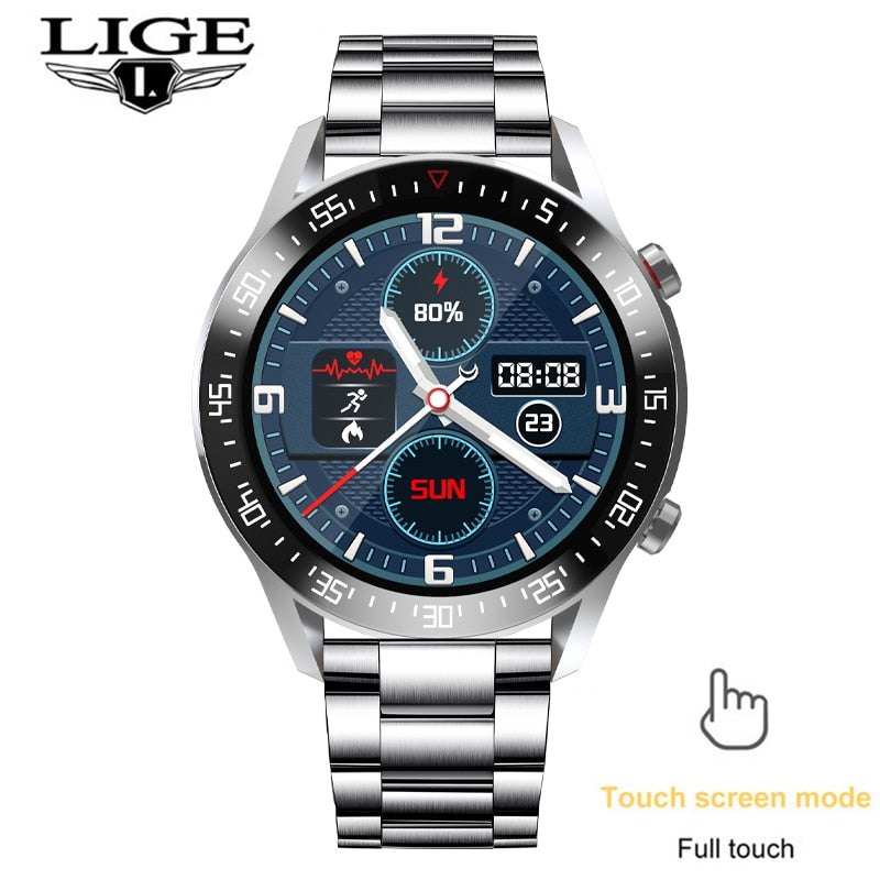 LIGE New Smart watch Men Full touch Screen Sports Fitness watch IP68 waterproof Bluetooth Suitable For Android ios Smart watch