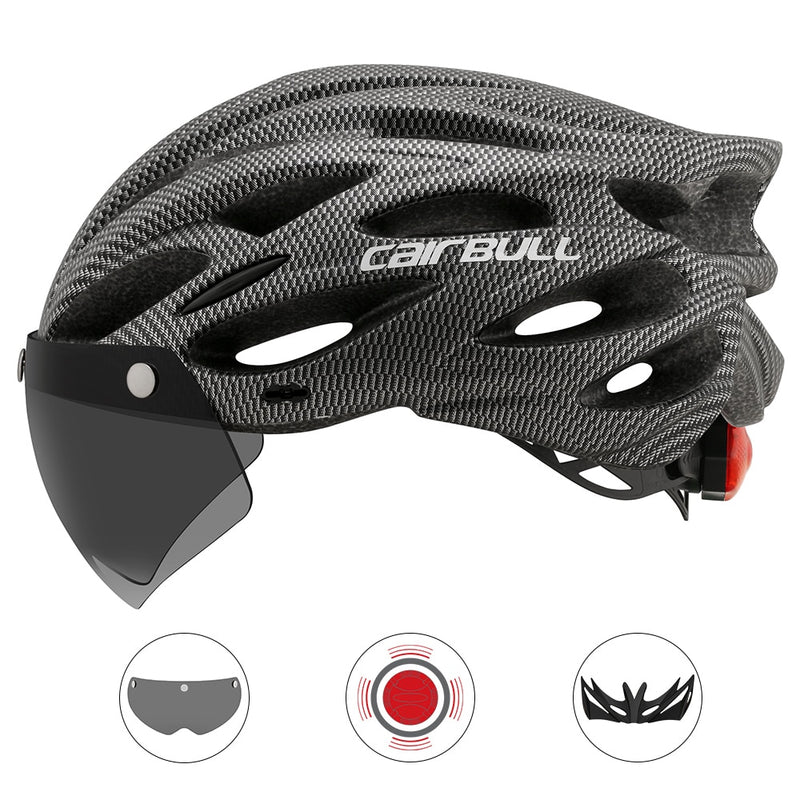 Ultralight Cycling Safety Helmet Outdoor Motorcycle Bicycle Taillight Helmet Removable Lens Visor Mountain Road Bike Helmet