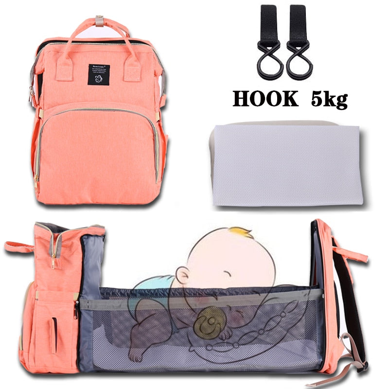 Baby Diaper Bag Bed Backpack For Mom Maternity Bag For Stroller Nappy Bag Large Capacity Nursing Bag for Baby Care Upgrade Hooks