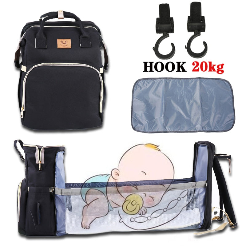 Baby Diaper Bag Bed Backpack For Mom Maternity Bag For Stroller Nappy Bag Large Capacity Nursing Bag for Baby Care Upgrade Hooks