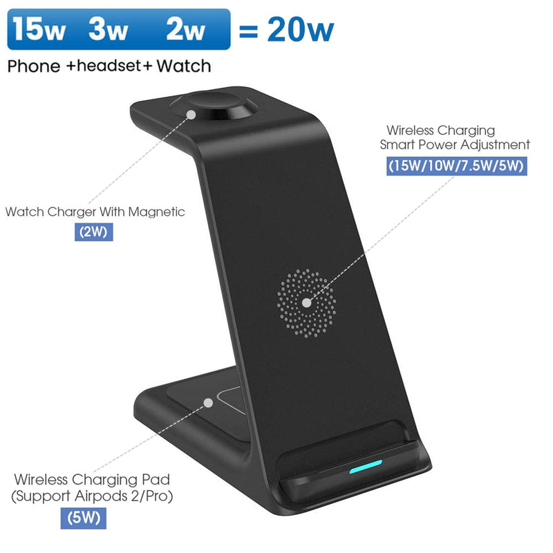 20W Wireless Charger Stand For IPhone 13 12 11 XR 8 Apple Watch 3 In 1 Qi Fast Charging Dock Station for Airpods Pro IWatch 7 6