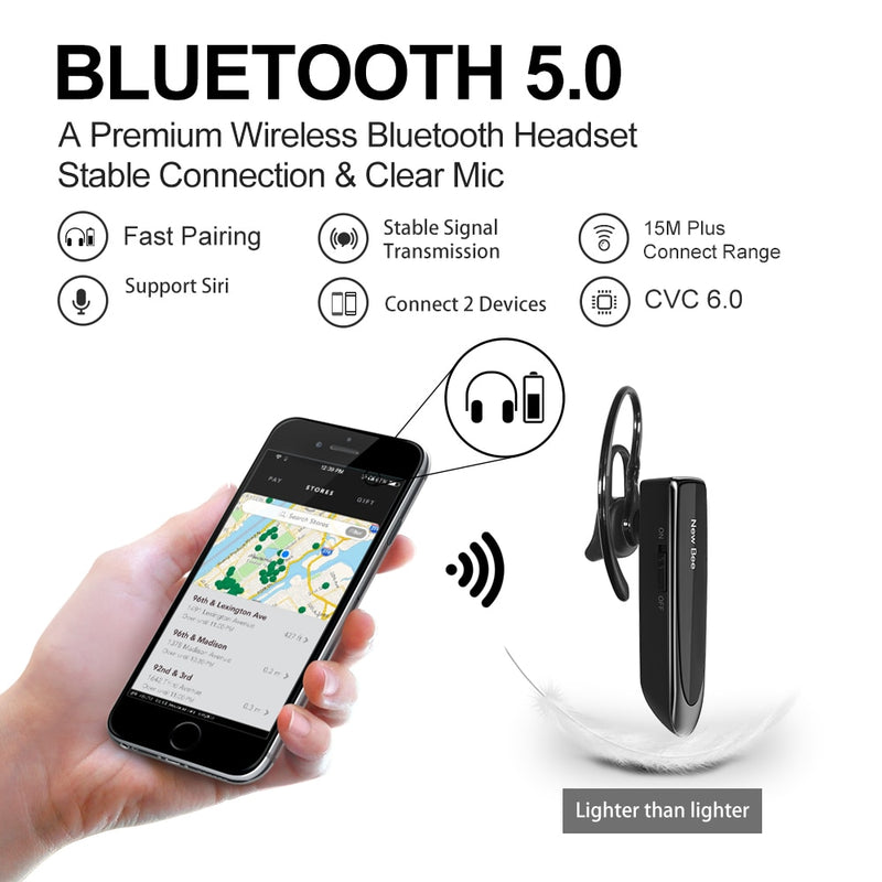 New Bee Bluetooth 5.0 Wireless Headset Earbuds Earpiece with Mic Mini Handsfree Earphones 24Hrs Headphones for iPhone xiaomi