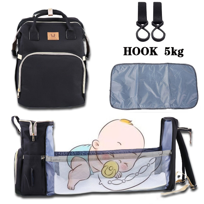 Baby Diaper Bag Bed Backpack For Mom Maternity Bag For Stroller Nappy Bag Large Capacity Nursing Bag for Baby Care Upgrade Hooks