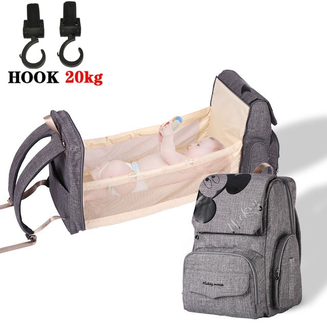 Baby Diaper Bag Bed Backpack For Mom Maternity Bag For Stroller Nappy Bag Large Capacity Nursing Bag for Baby Care Upgrade Hooks