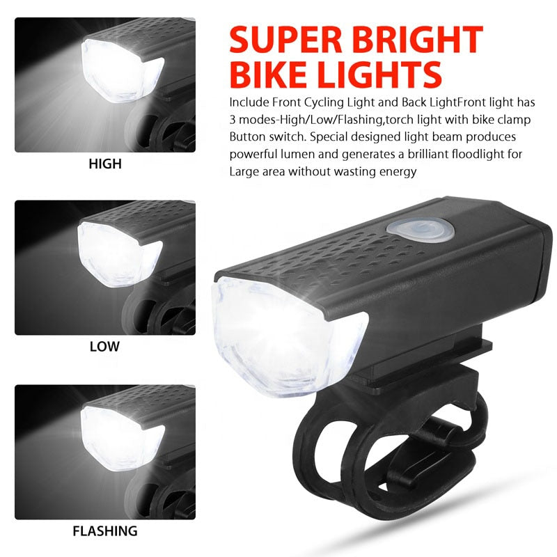 USB Rechargeable Bike Light MTB Bicycle Front Back Rear Taillight Cycling Safety Warning Light Waterproof Bicycle Lamp Flashligh