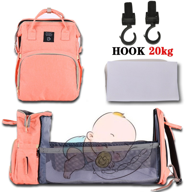 Baby Diaper Bag Bed Backpack For Mom Maternity Bag For Stroller Nappy Bag Large Capacity Nursing Bag for Baby Care Upgrade Hooks