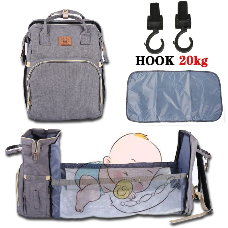 Baby Diaper Bag Bed Backpack For Mom Maternity Bag For Stroller Nappy Bag Large Capacity Nursing Bag for Baby Care Upgrade Hooks