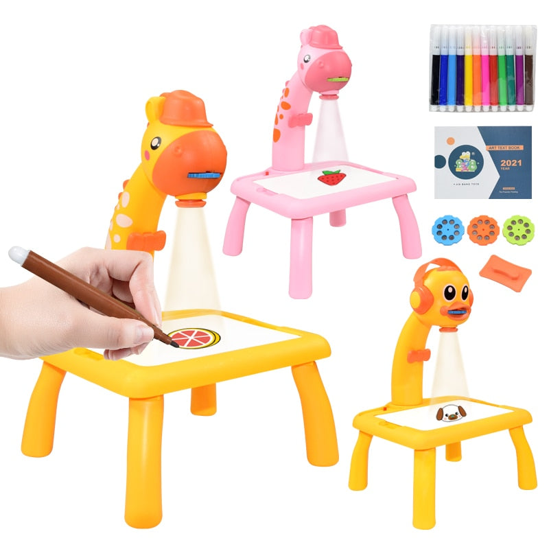 Kids Mini Led Art Drawing Table Toy Set with Box Projector Painting for Kid Small Drawing Board Desk Educational Toys Gifts